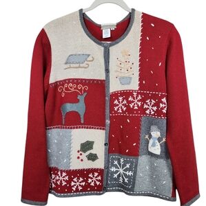 Coldwater Creek Patchwork Cottagecore Cute Christmas Sweater Cardigan Size Small